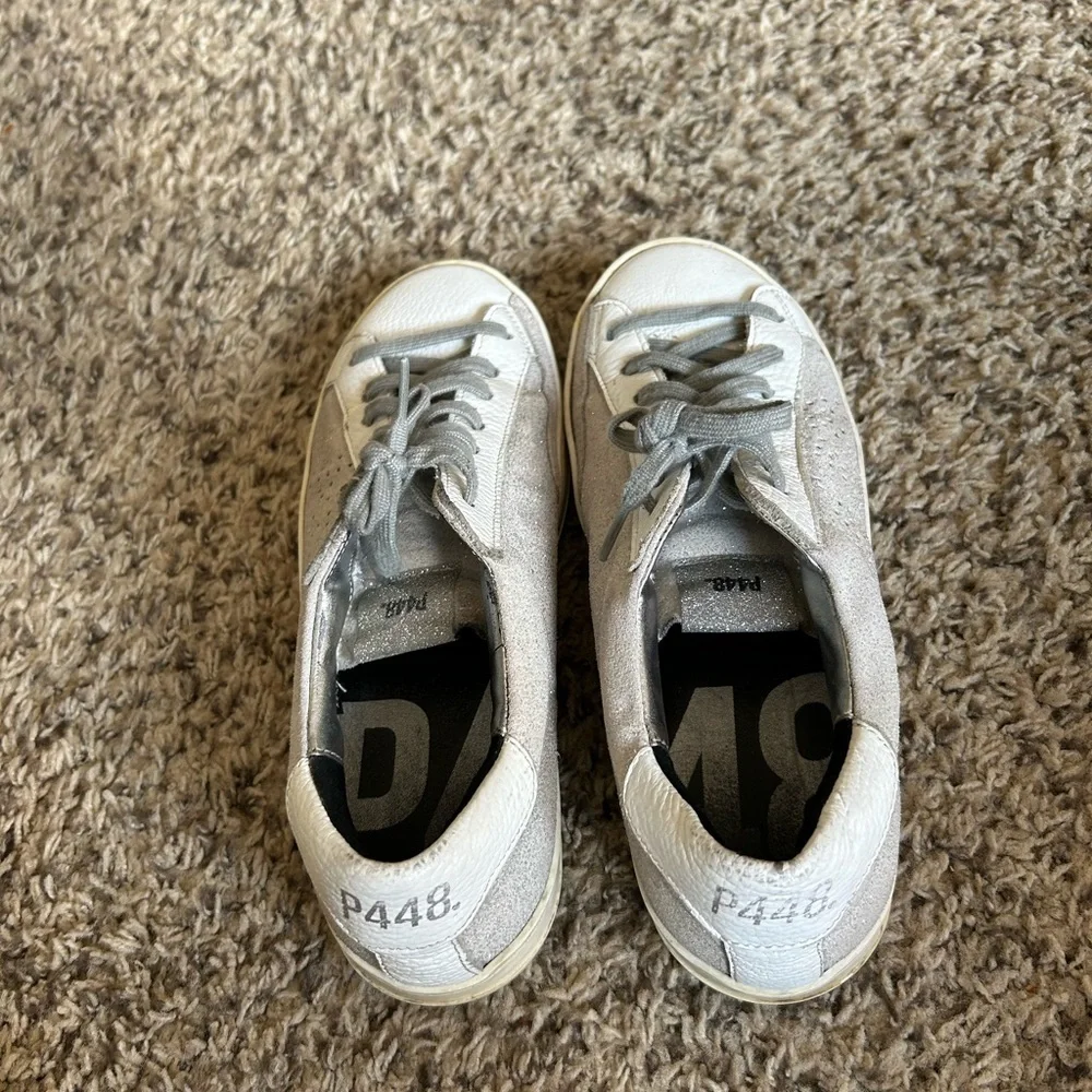 P448 Kids Silver and White Lace-Up Sneakers